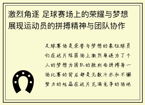 激烈角逐 足球赛场上的荣耀与梦想 展现运动员的拼搏精神与团队协作
