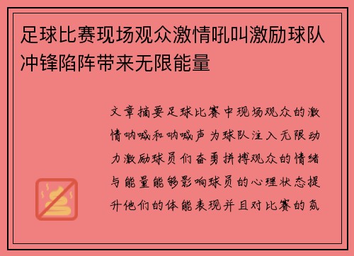 足球比赛现场观众激情吼叫激励球队冲锋陷阵带来无限能量