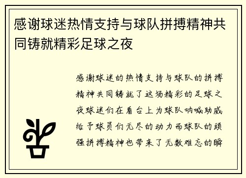 感谢球迷热情支持与球队拼搏精神共同铸就精彩足球之夜